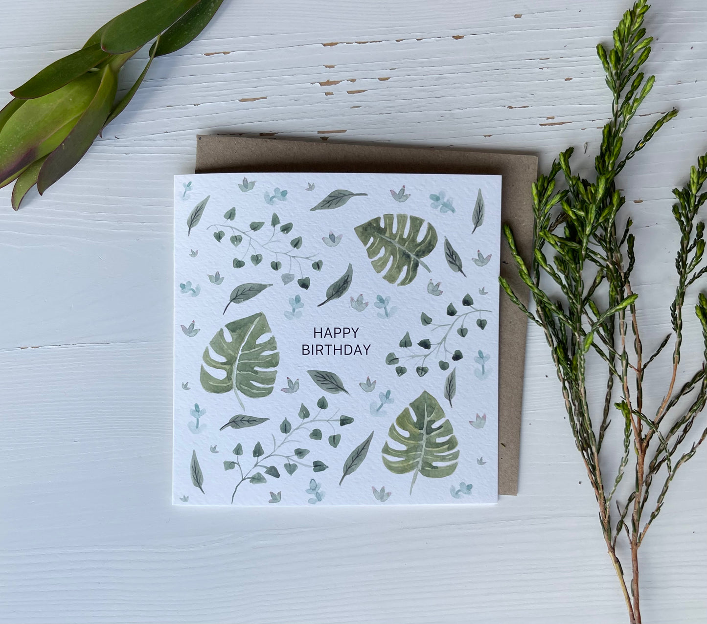 Happy Birthday Plants and Leaves Card